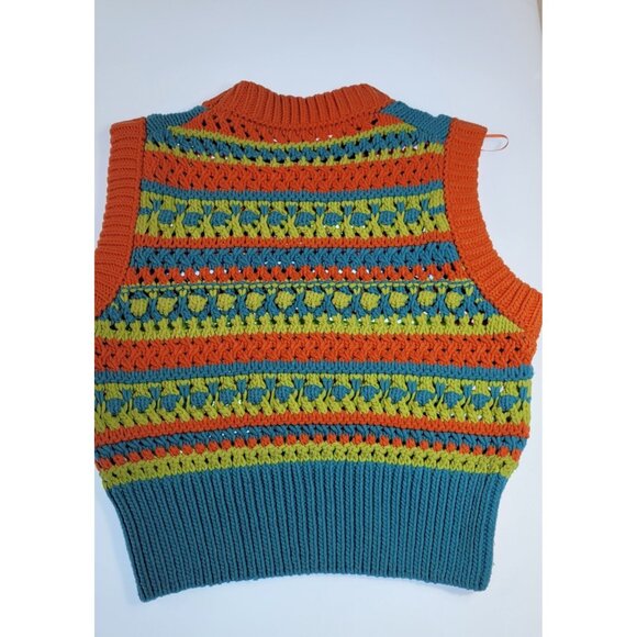 ZARA WOMEN COLORBLOCK VEST TEXTURI SZ MEDIUM COLOR ORANGE/GREEN CROPED - Picture 5 of 10